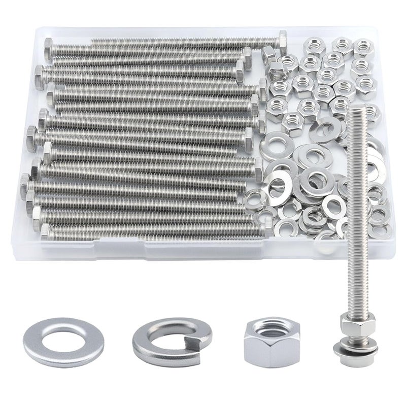JROUTH 1/4-20 x4 Hex Head Screw Bolt(20PCS), Lock Nuts,Flat & Lock Washers Kits,304 Stainless Steel 18-8,Fully Threaded - Image 1